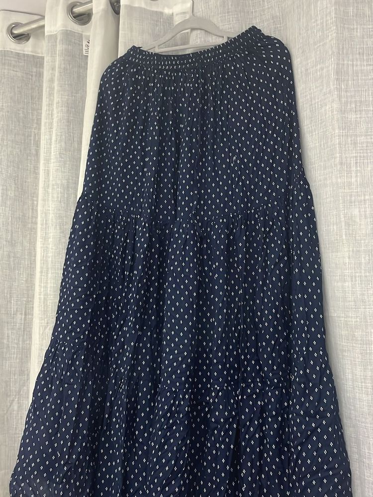 Navy Blue Tiered Maxi Skirt