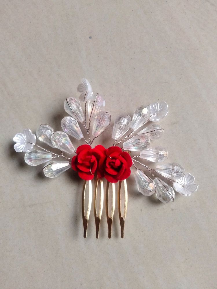 Stone Beaded with rose design Fancy Hair Clip/Side