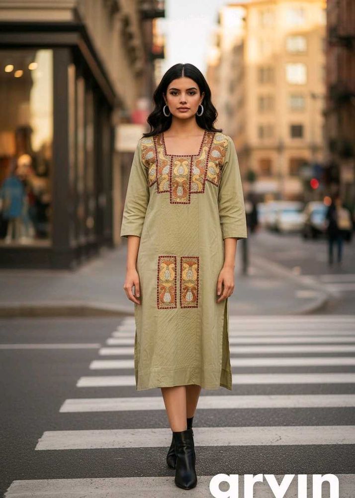 Elegant Embroidered Green Kurta