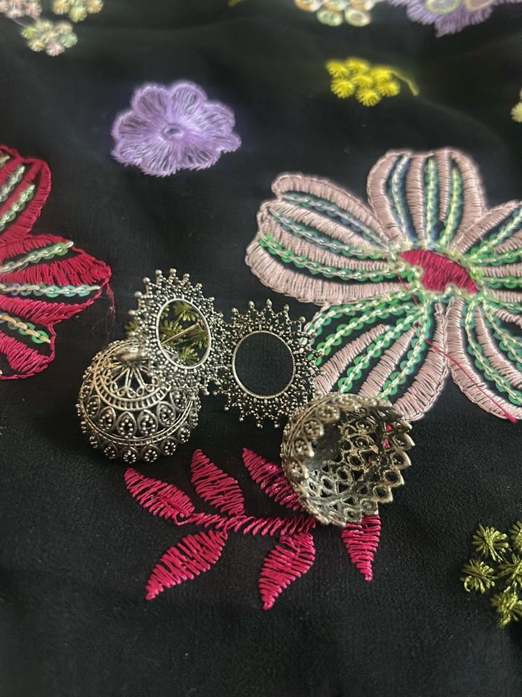 Oxidized Silver Jhumka Earrings