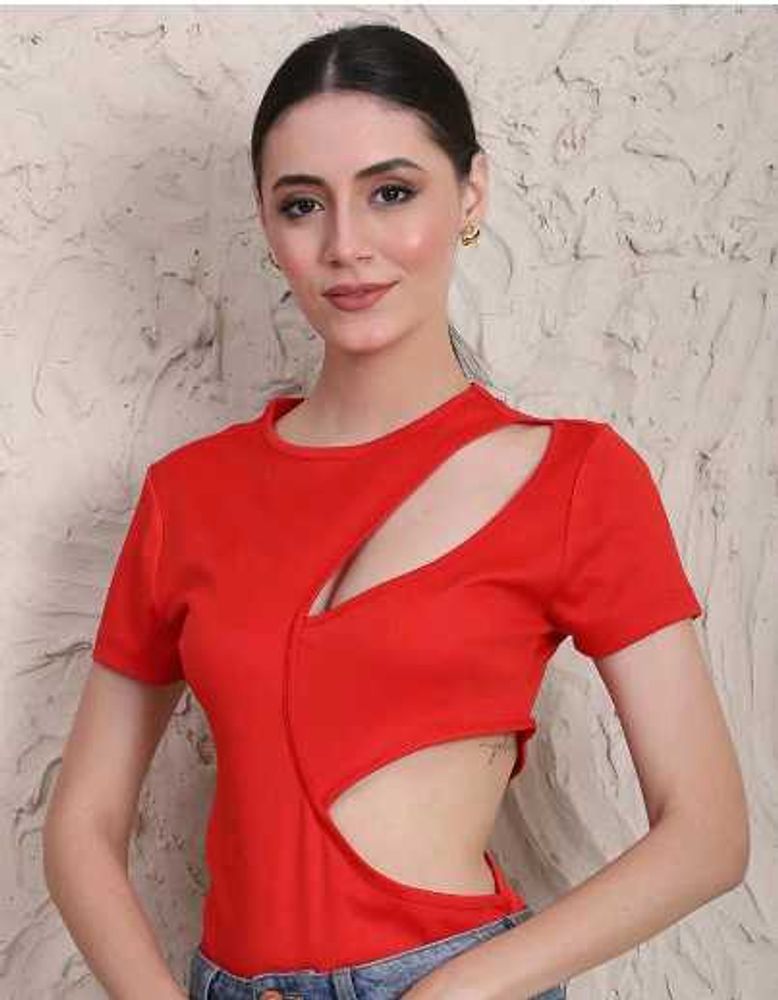 Red Cutout Detail Top