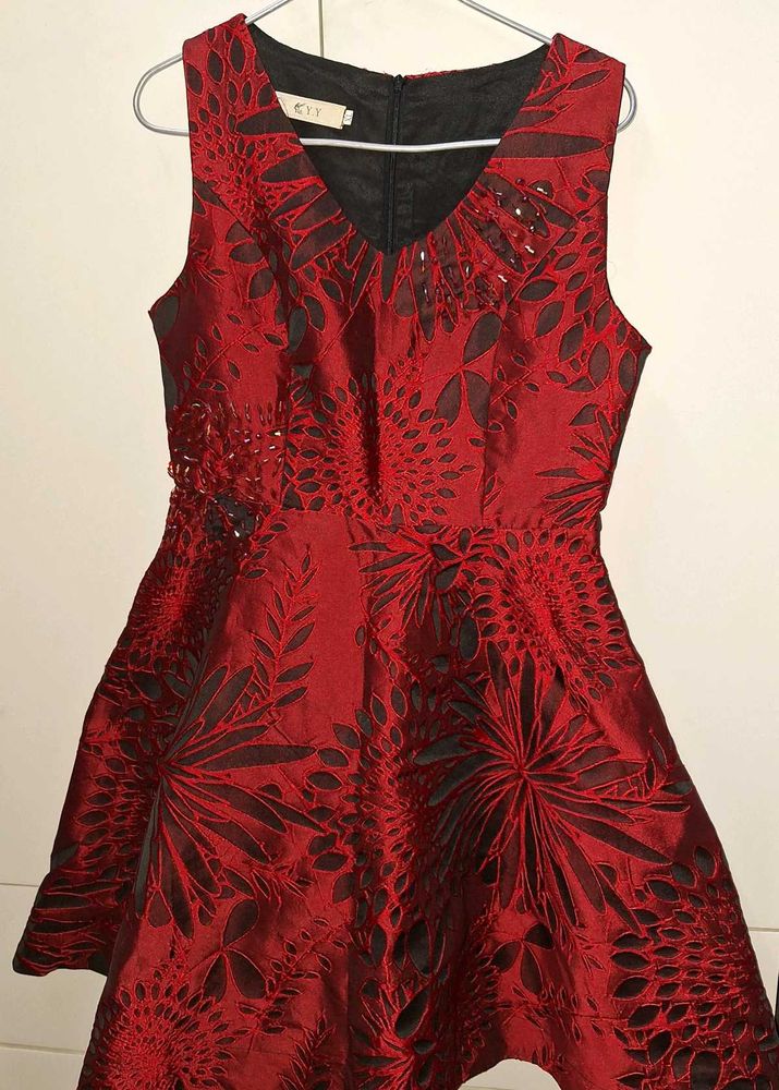 Red Floral Cutout Dress