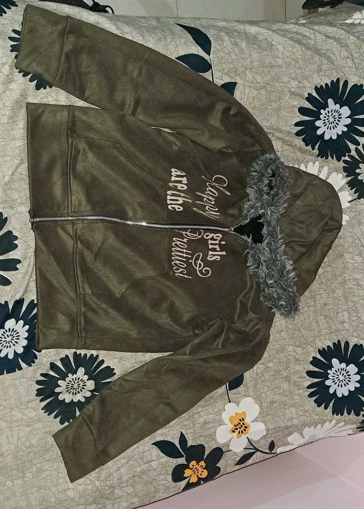 Olive Green Fur Hoodie