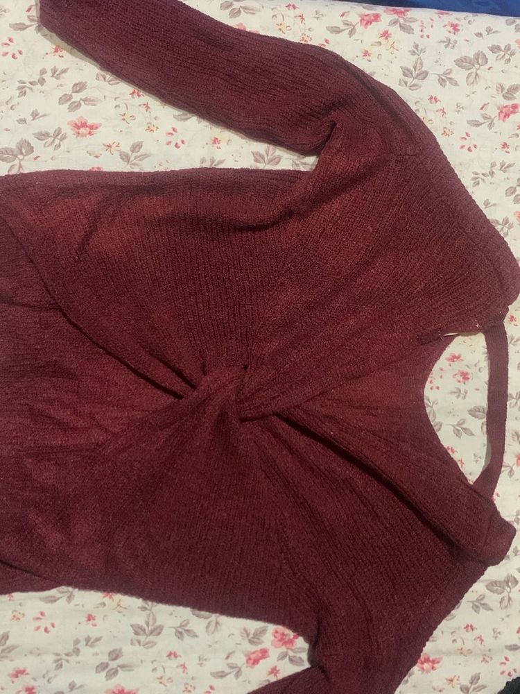 Burgundy Knotted Back Sweater