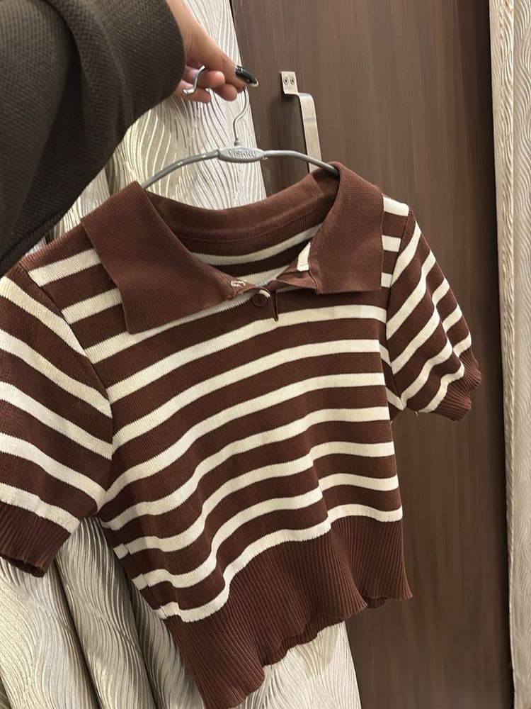 Striped Brown Knit Top