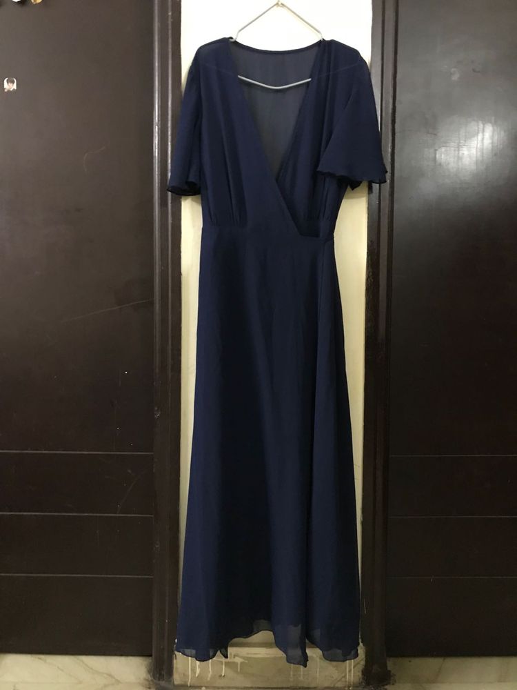 Navy Blue Wrap Maxi Size M Length 57 Inches
