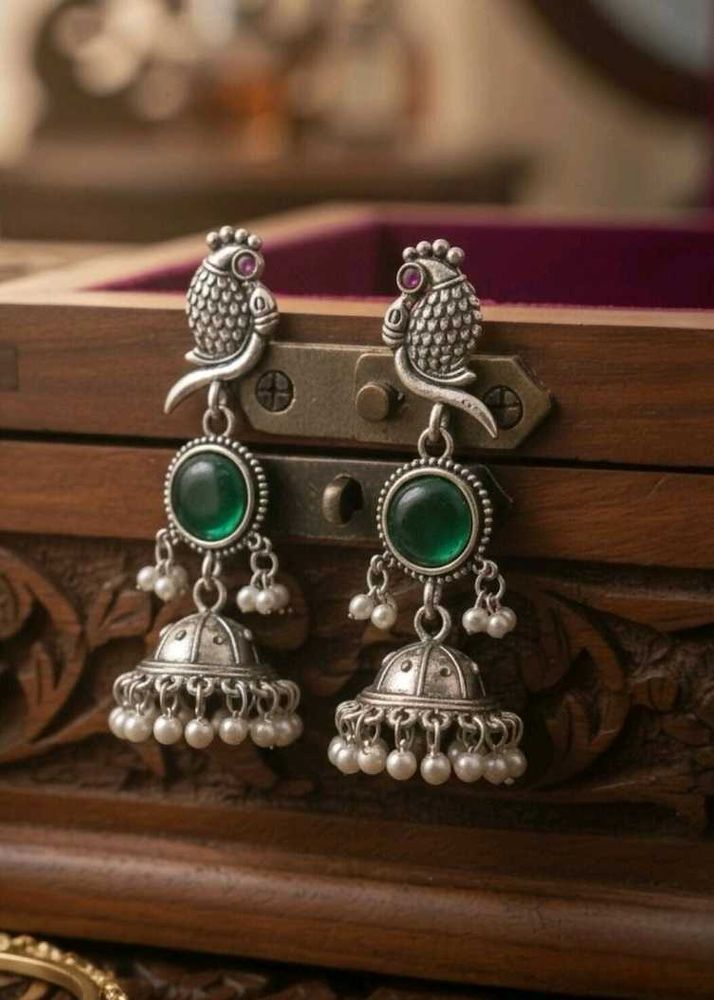 Silver Tone Jhumka Earrings