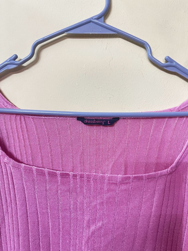 Ribbed Pink Full Sleeve Top