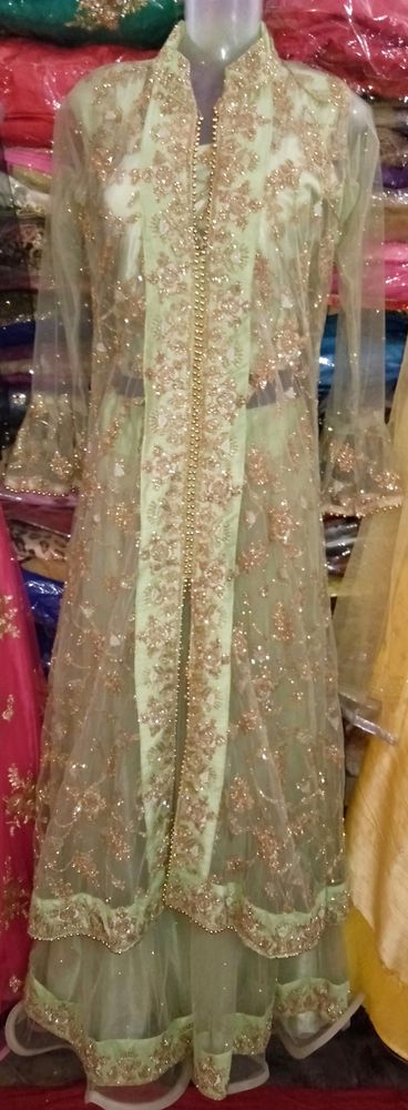 Beautiful 3 PCs  crop top  Lehenga and jacket with full embroidered crop top and  long jacket heavily embroidered... pearl and shimmer  work on Lehenga...jacket can be separated...