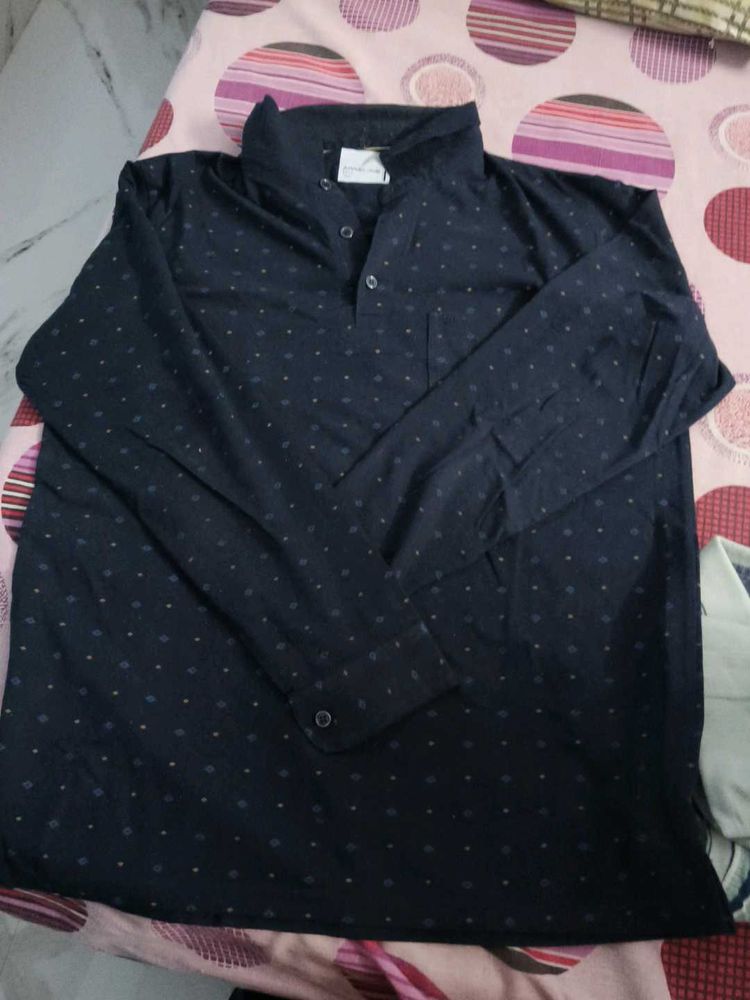 Navy Blue Patterned Long Sleeve Shirt