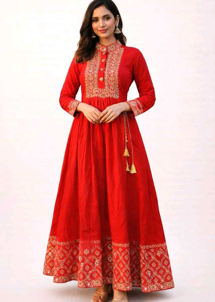 Elegant Red Embroidered