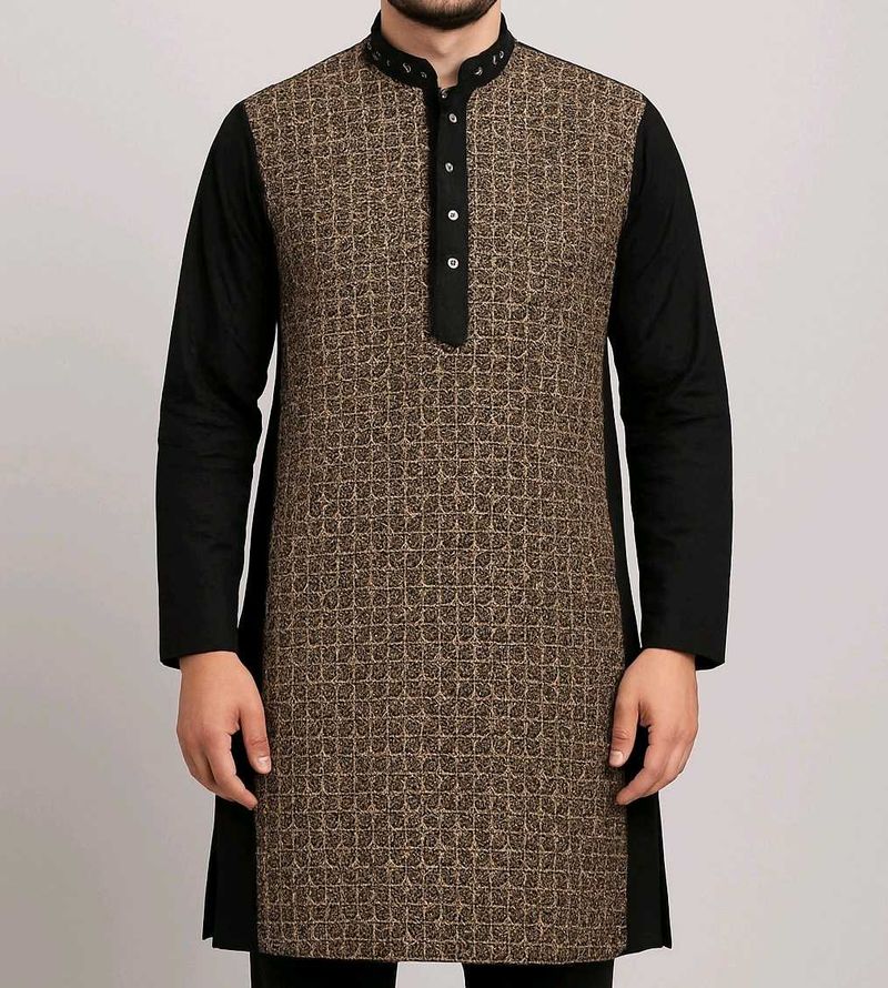 new black embroidery kurta / panjabi for men