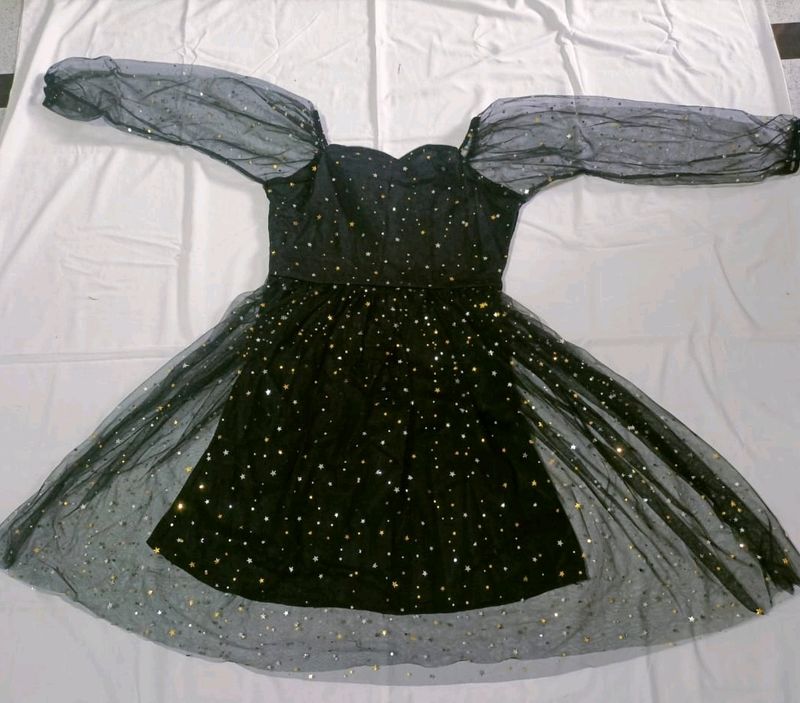 Sweetheart Neck Star Mesh net Fit and Flare Dress