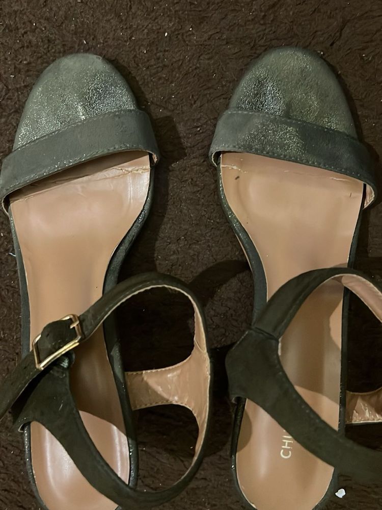 Olive Green Heeled Sandals