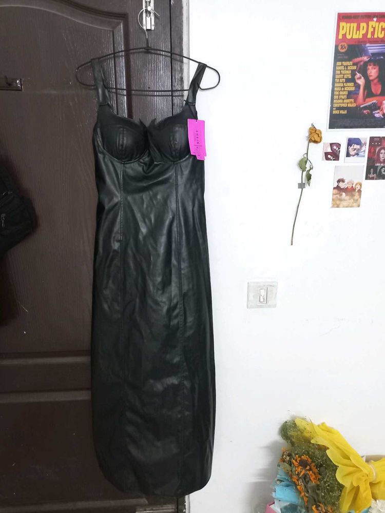Black Faux Leather Bodycon Dress