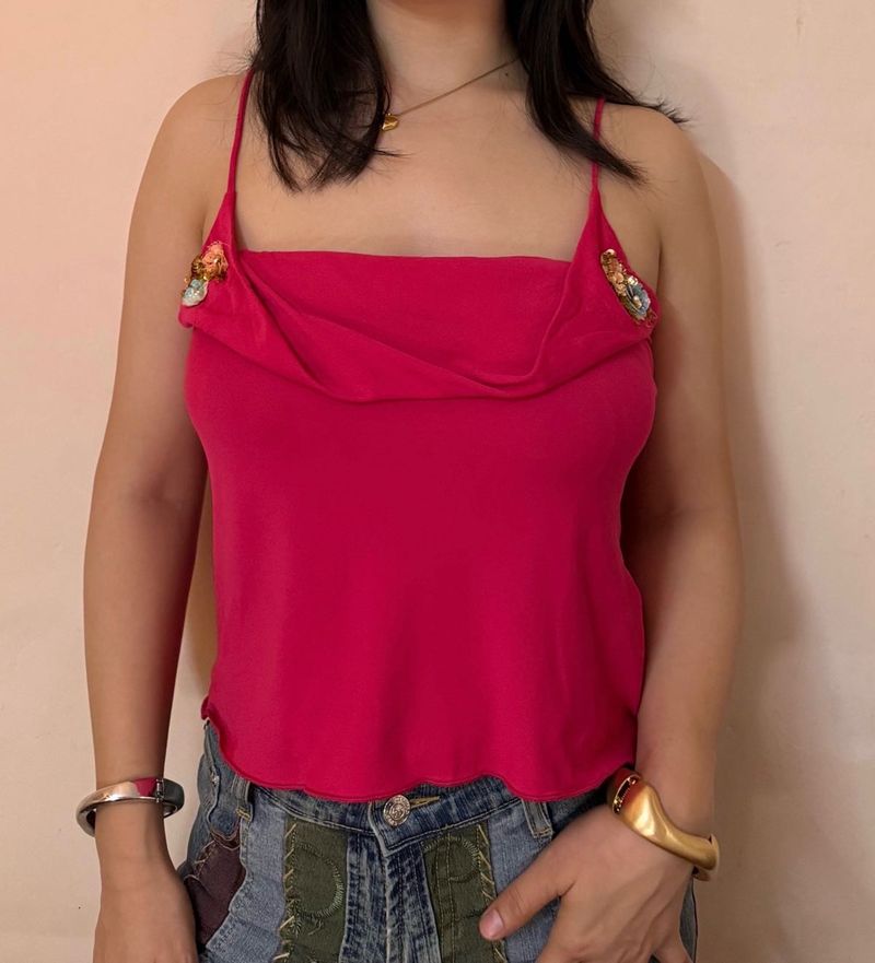 Pink Embellished Tank Top