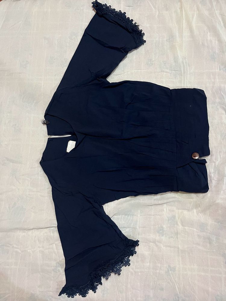 Navy Blue Flared Sleeve Top