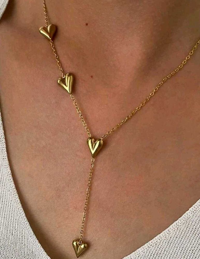 Lariat Heart Drop Necklace Anti tarnish