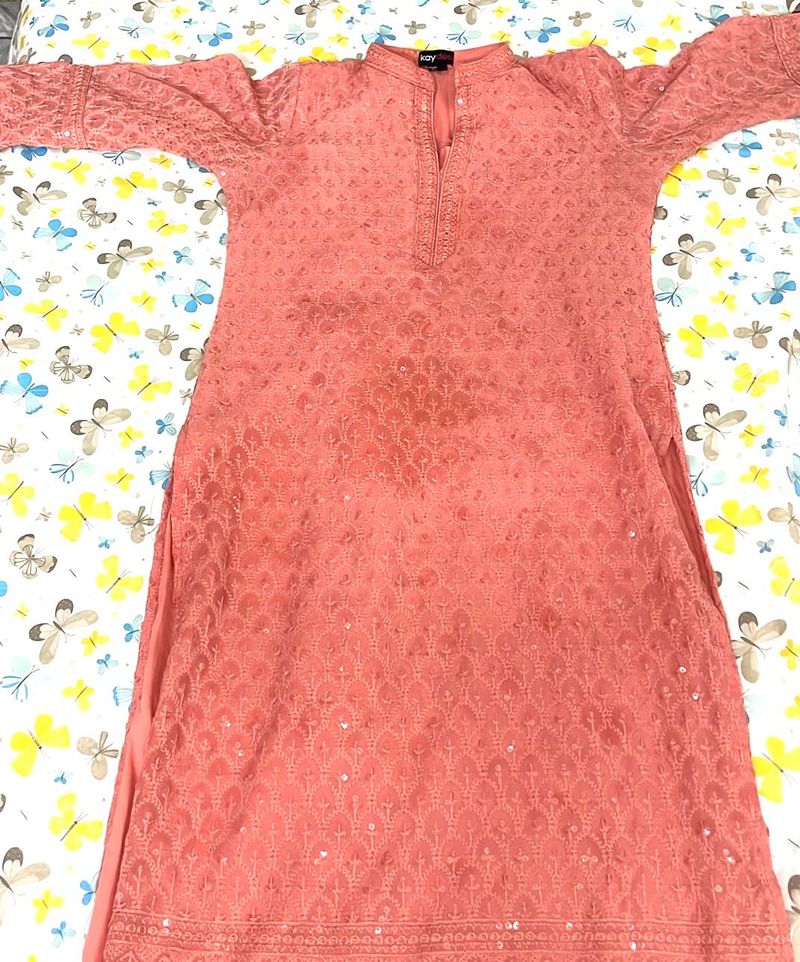 Peach Embroidered Kurta