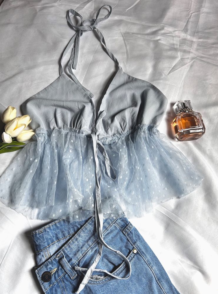 Shein Net Front Tie Top