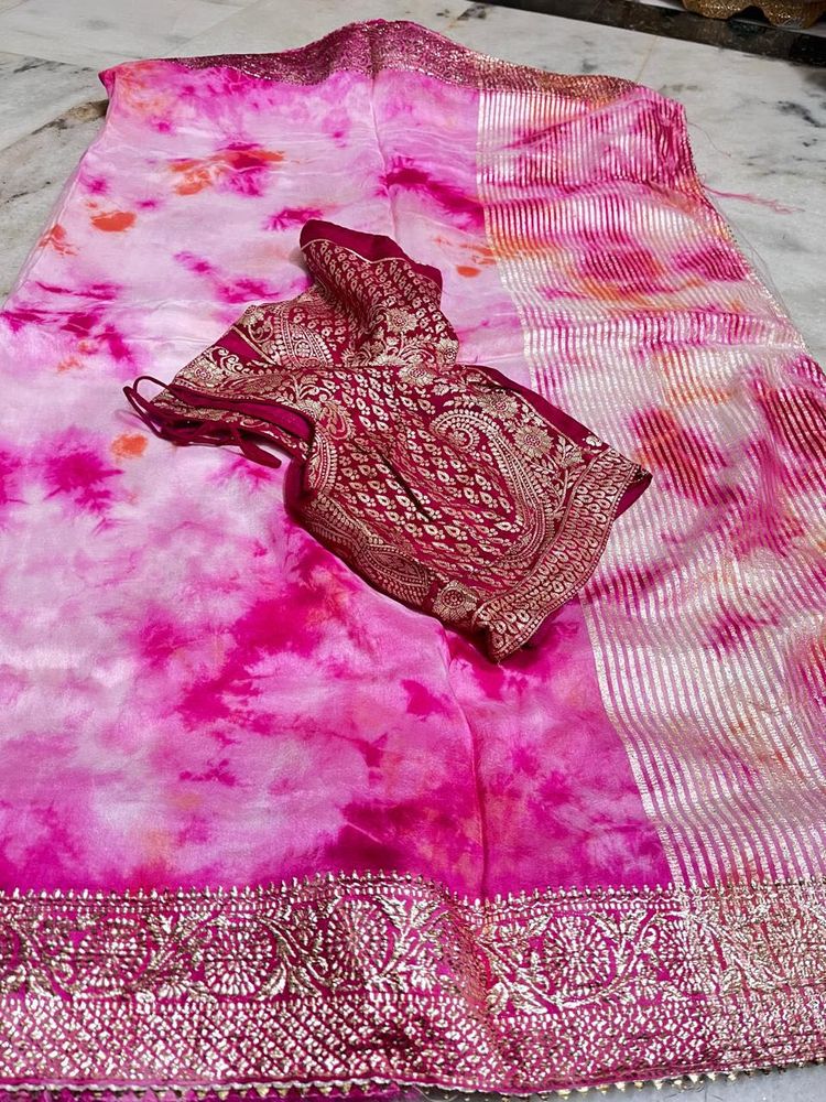 Elegant Pink Tie-Dye Saree