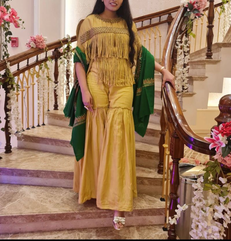 Golden Ethnic Top &amp; Bottom Set