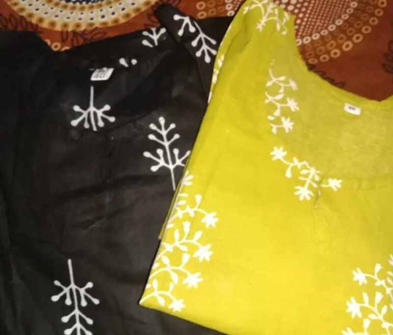 Floral Print Kurtis - Black &amp; Yellow