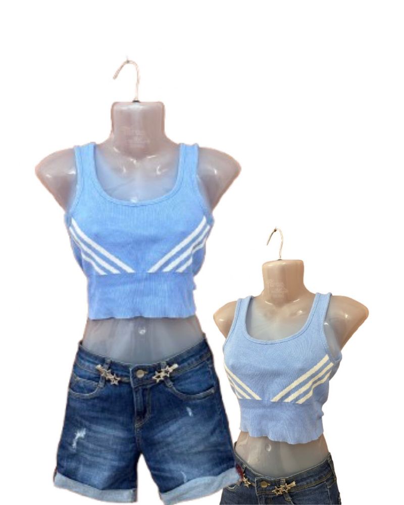 Blue Ribbed Crop Tank