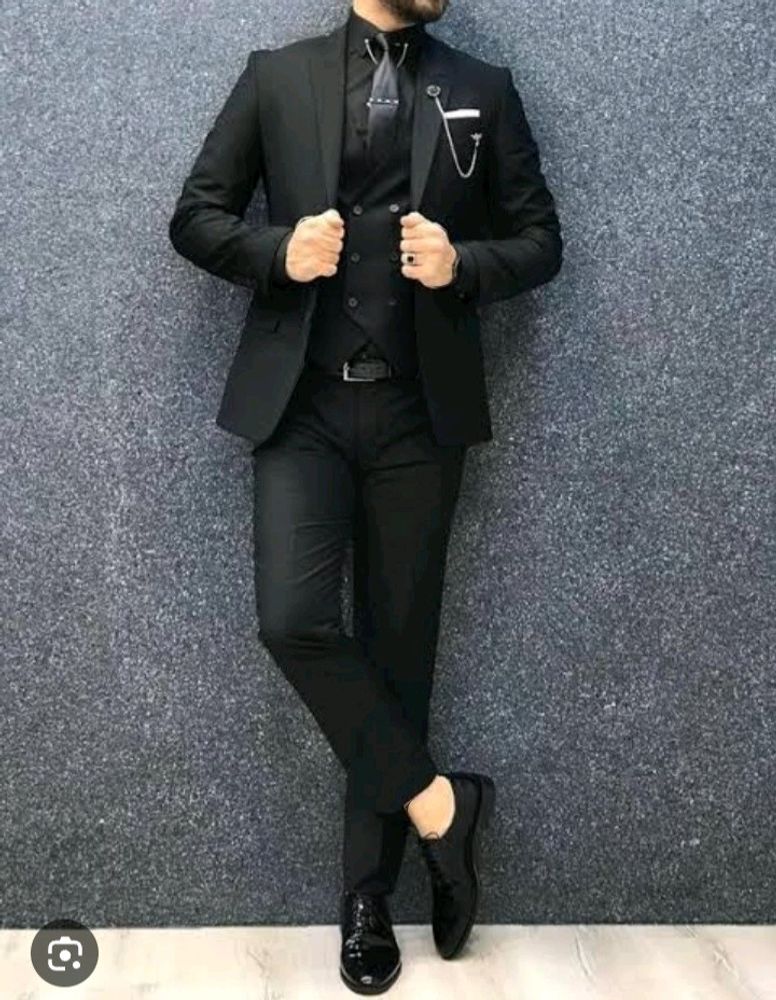 Black Shinny 3 piece Suit Mens