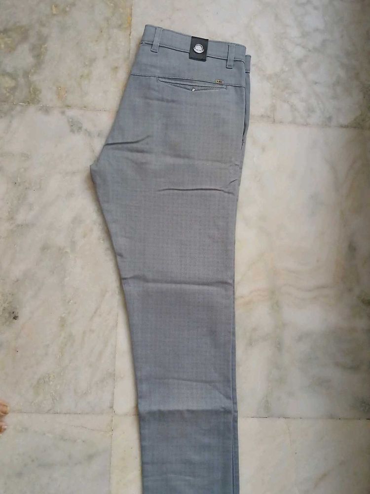 Mens Grey Formal Cotton Pant