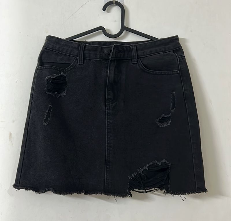 Branded Ruff And Rough Denim Skirt
