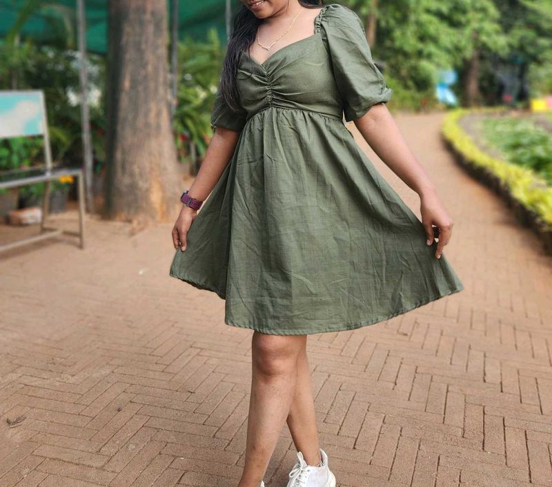 Olive Green Fit &amp; Flare Dress
