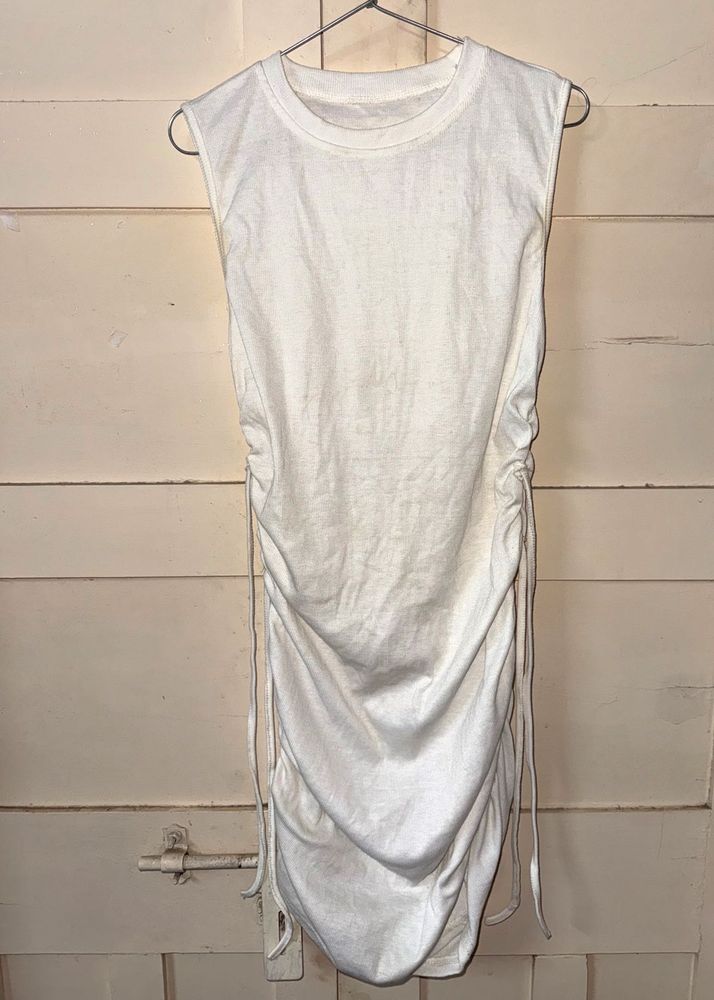 URBANIC White Ruched Sleeveless Dress