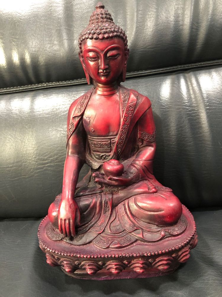 Buddha Statue Hand Carved In Maroon Resin