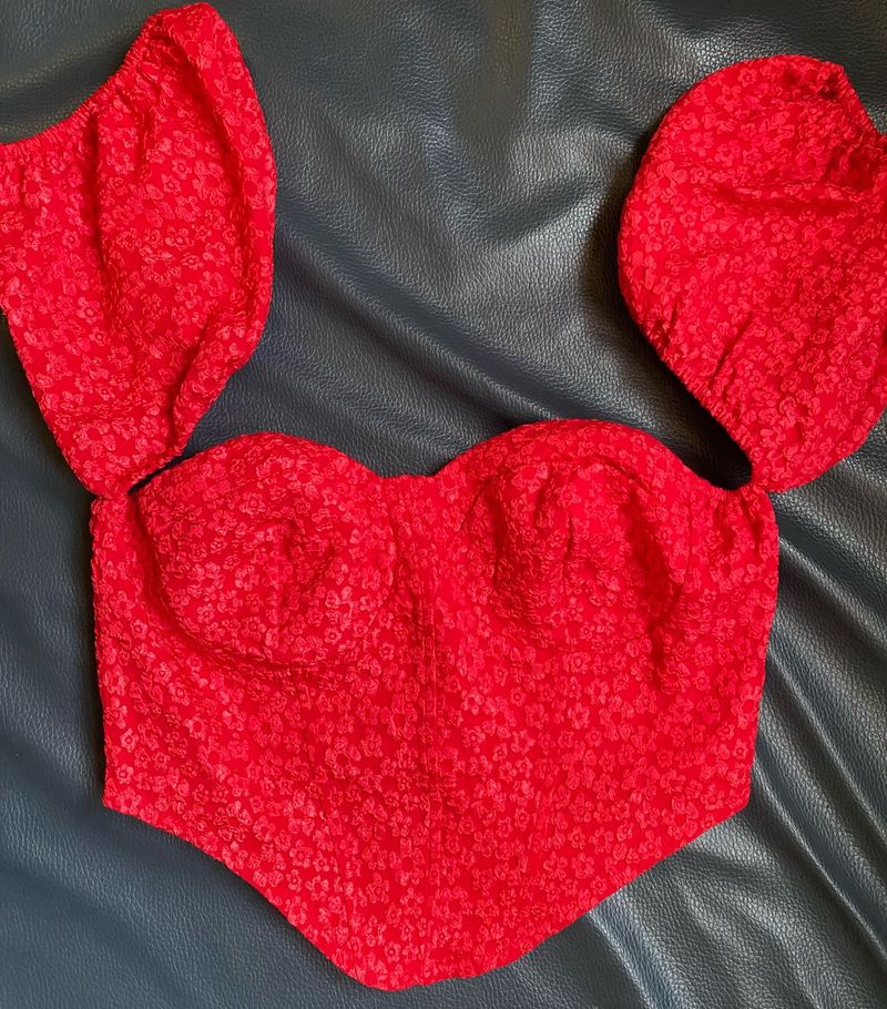 Red Floral Printed Off Shoulder Top