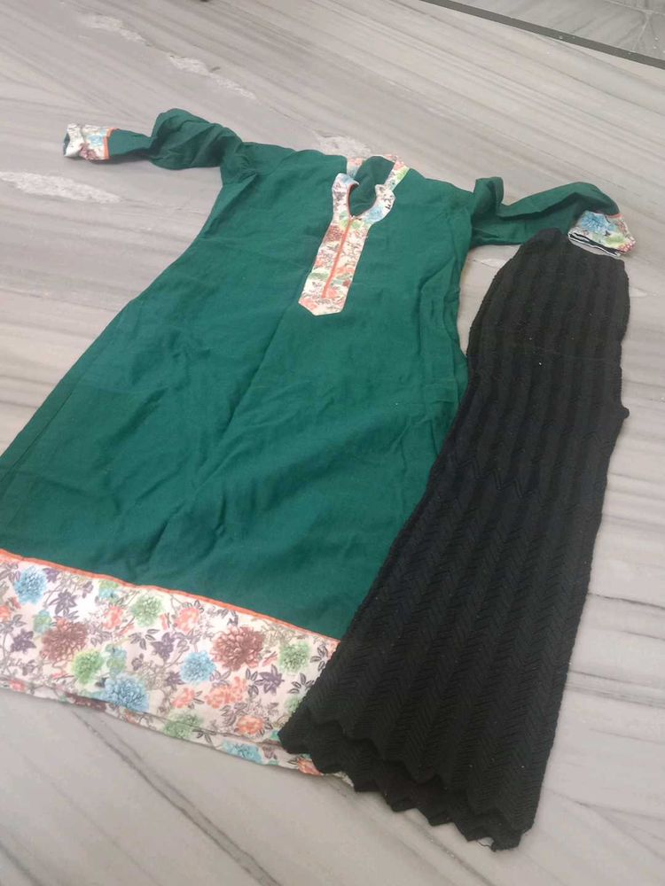 winter Floral Green Kurta