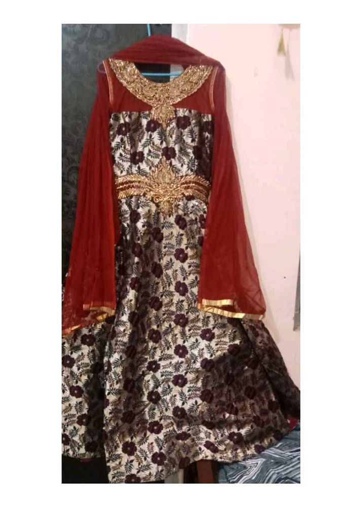 Stunning Maroon Chanderi Gown