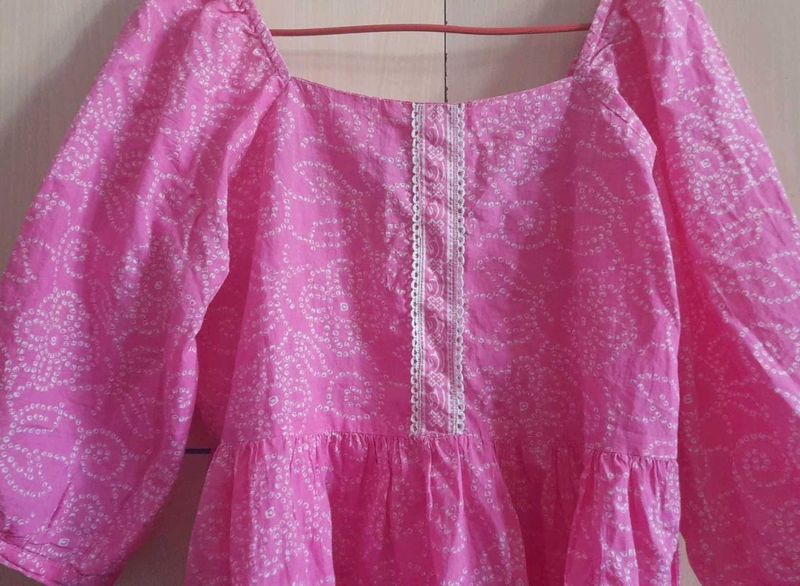 Pink Printed Peplum Top