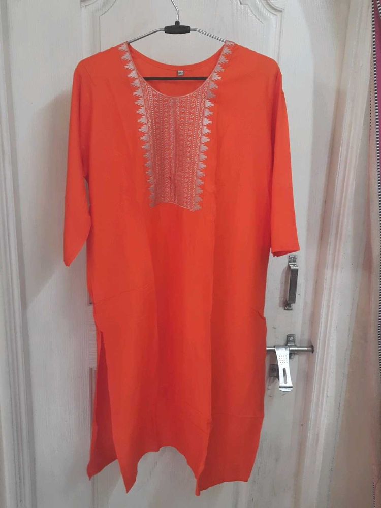 Orange Embroidered Kurta