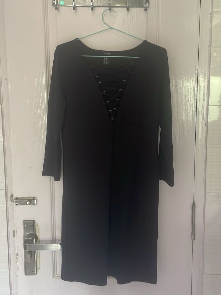 Forever 21 Black Lace-Up Dress