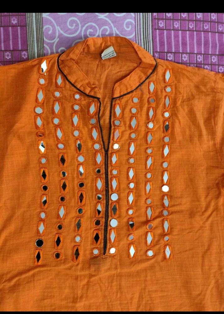 Orange Embroidered Kurta