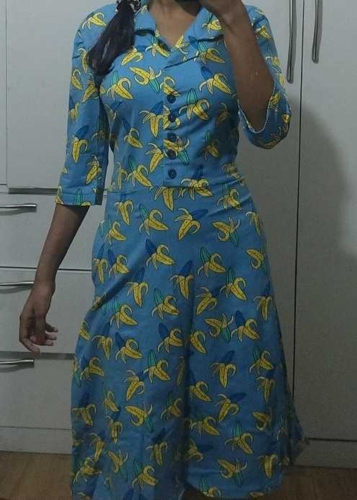 Banana Print Shirt Dress
