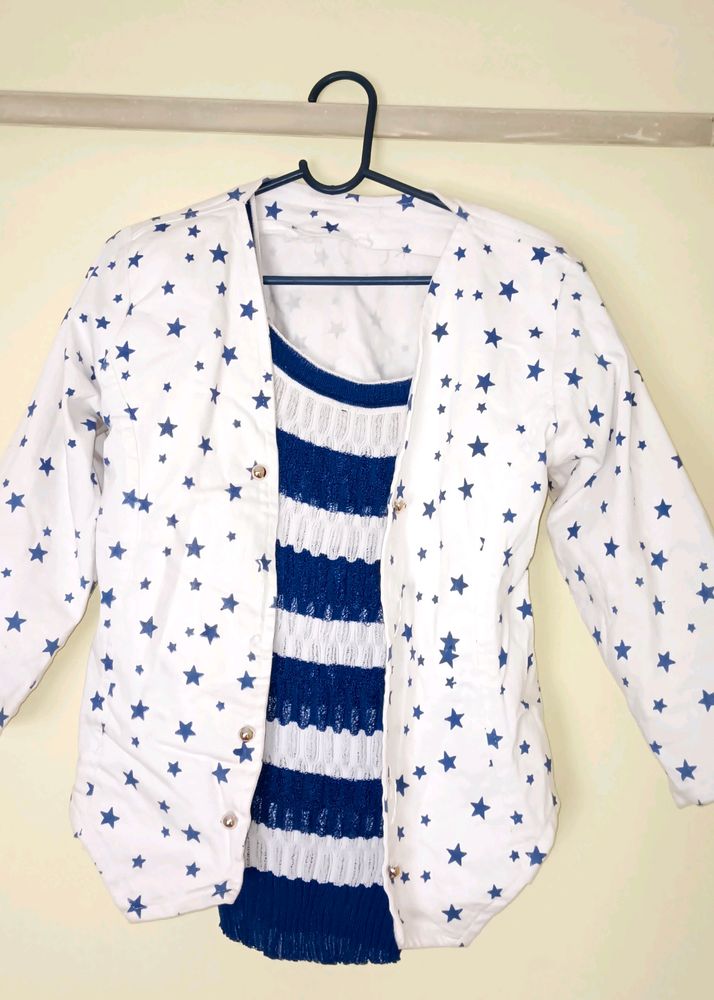 Coat and Top White &amp; Blue Colour Verry Nice Combination