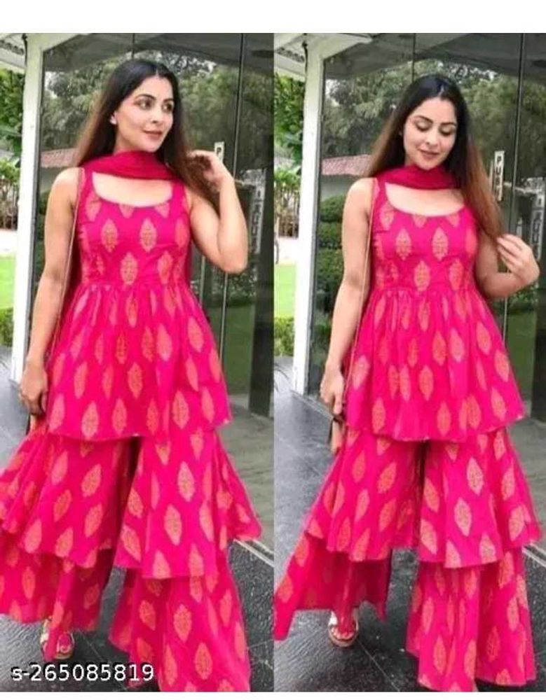 rani pink colour co-ord dress, sharara