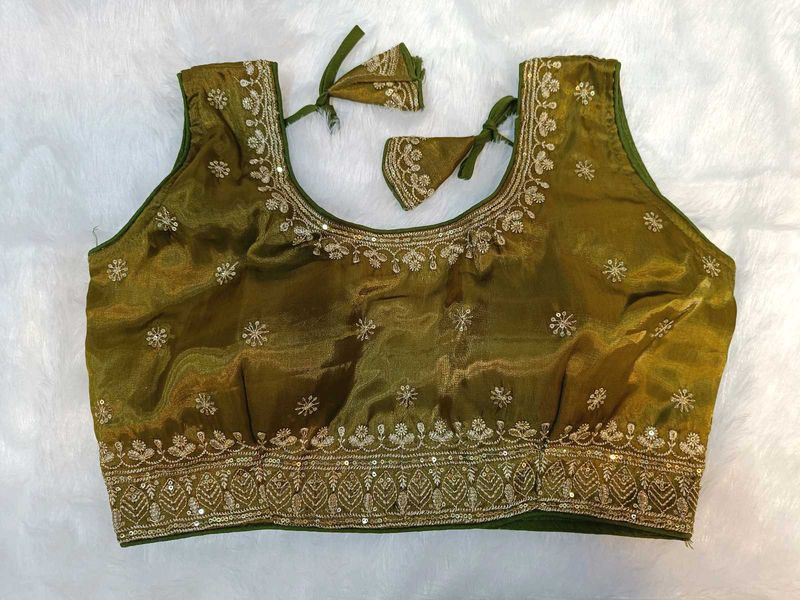 Elegant Olive Green Saree Blouse