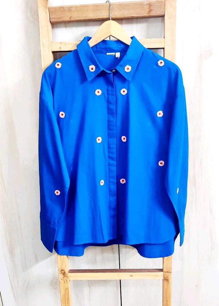 Blue Floral Embroidered Shirt size-44-46