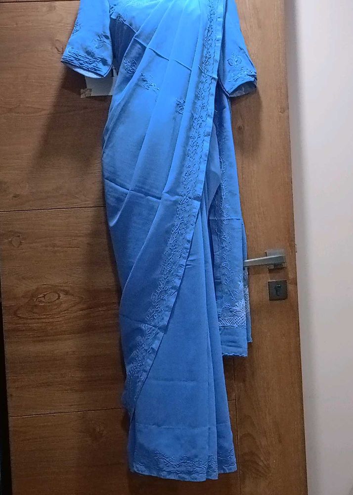 💙🫰🏻Pastel Blue Chikankari Silk Saree with