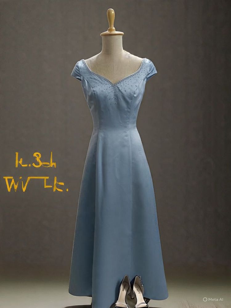 Vintage Blue Satin Evening Gown