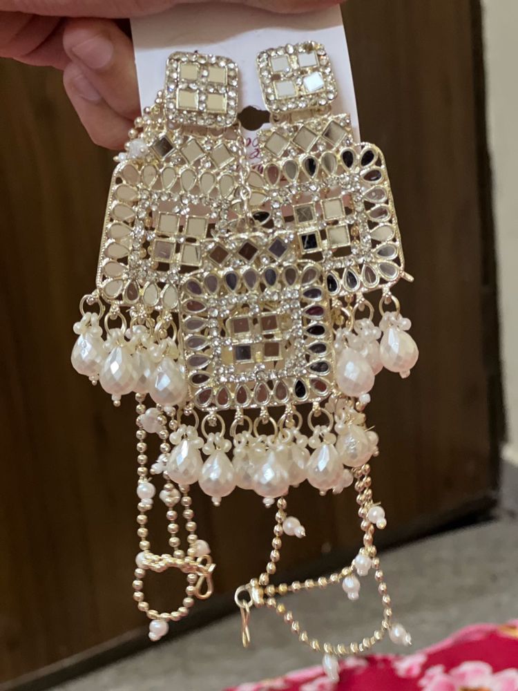 Mirror Earrings with Maang Tikka