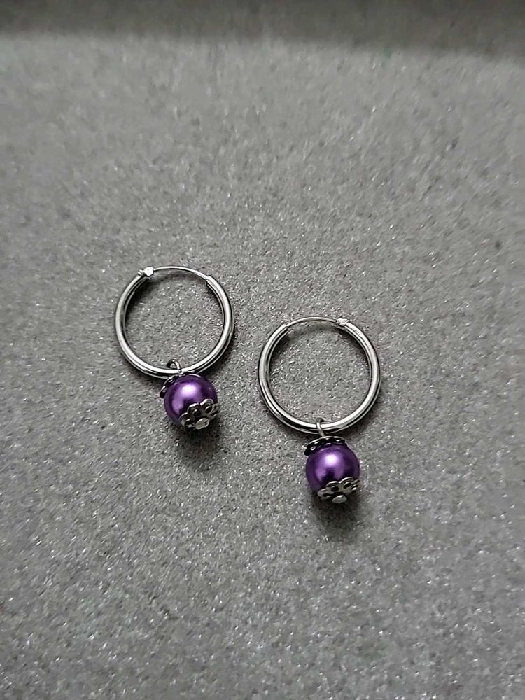 Purple Beaded Hoop Earrings